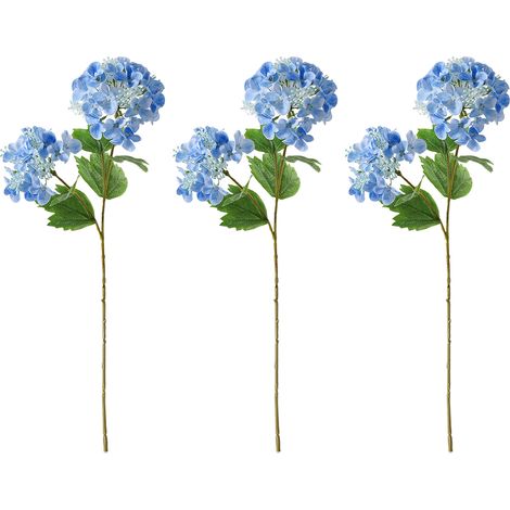 [Blau] Set aus 3 künstlichen zweiköpfigen Hortensien, frischer bionischer Stil, handgefertigt, feuchtigkeitsspendend, für die florale Dekoration von Hochzeiten. (1/3)