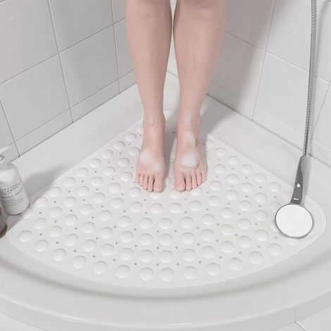 Rutschfeste Eckduschmatte – 65 x 65 cm Eckduschmatte für die Dusche im Innenbereich, rutschfeste Duschmatte, Eckduschmatte mit Saugnapf, weiß
