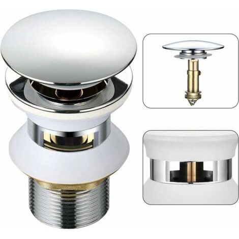 INHHUB Universal-Abfluss für Badezimmerwaschbecken mit Überlauf, Pop-Up, automatisches Push-Open, Click-Clack, für Badezimmer, 1-1/4 Zoll, Chrom-Messing (1/5)