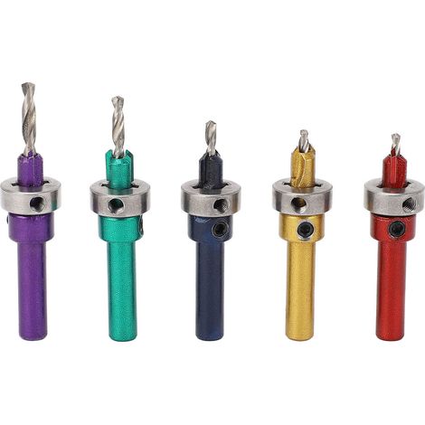 Lot de 5 mèzes à embout conique réglables pour bois, acier 40 Cr V et acier rapide, forage chantier, 5 couleurs 2,8-4,0 mm (1/5)