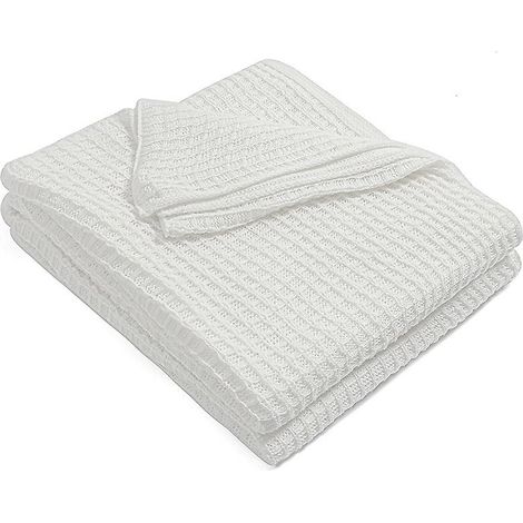 Plaid léger en coton piqué gaufré pour canapé et lit - Blanc (130x150 cm) (1/5)