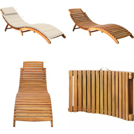 Chaise longue de jardin avec coussin Bois d'acacia solide - Chaise Longue Jardin - Transat - Mobilier De Jardin - Chaise Longue Bois - Relaxer Jardin - Home & Living (1/5)