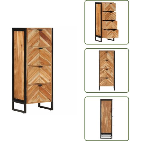 The Living Store Armoire de salle de bain bois massif d'acacia et fer - Armoire De Salle De Bain - Meuble De Salle De Bain - Rangement Salle De Bain - Acacia Massif - Design Moderne (1/5)
