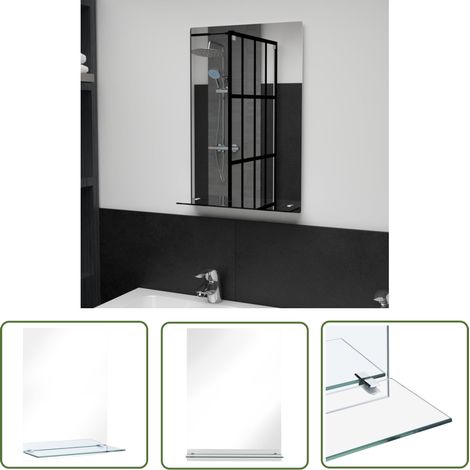 The Living Store Miroir mural avec étagère 40x60 cm Verre trempé - Miroir Mural - Miroir Avec Étagère - Miroir Salle De Bain - Décoration Murale - Meuble Salle De Bain (1/5)