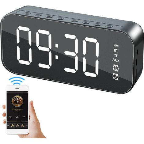 Réveil son surround stéréo, équipement 2 en 1, haut-parleur LCD Bluetooth sans fil avec blanc (1/5)