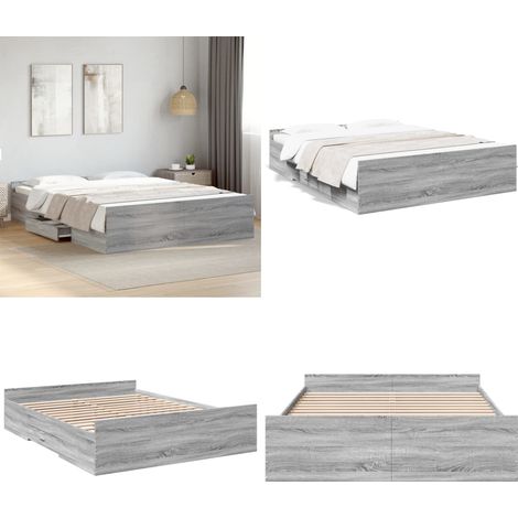 Bettgestell mit Schubladen Grau Sonoma 140x200 cm Holzwerkstoff - Bettesrahmen - Doppelbett - Holzbettfundament - Schrankbett - Grau Sonoma - Home & Living (1/5)