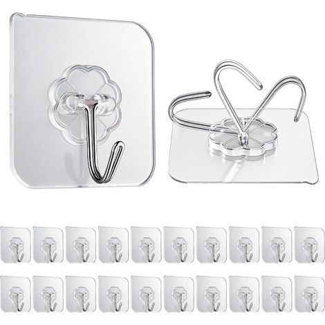 20 Pièces Crochet Adhésif, Transparent Pour Accroche Salle de Bain 15kg (max), Crochet Adhésif pour Maison, Cuisine, Salle Bain,Serviettes, Peignoirs et Vêtements