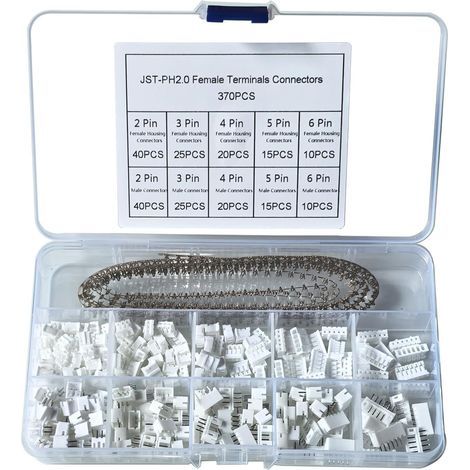 Kit de 590 conectores JST-PH con conectores macho y hembra de 2,0 mm y 2/3/4/5/6 pines, con terminales de crimpado de 2 mm para proyectos y reparaciones electrónicas. (1/5)