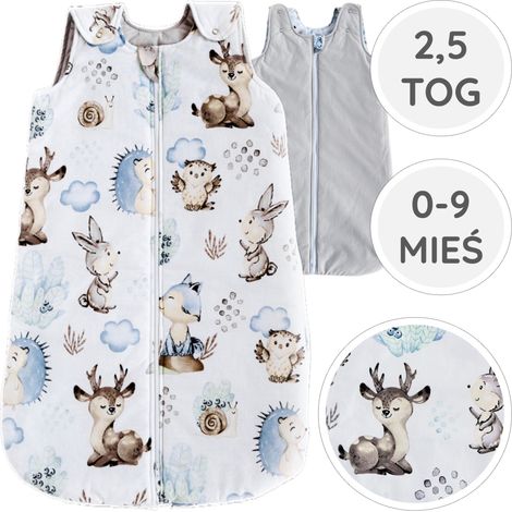 BabyU, saco de dormir de algodón con aislamiento térmico, doble cremallera, ajustable, 2.5 TOG, talla 0-9 meses. (1/5)