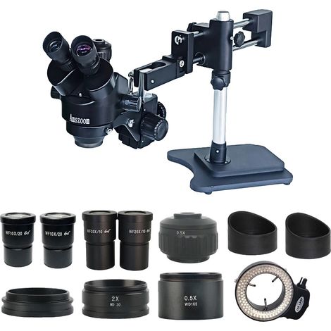 Microscopio stereoscopico, zoom 7X-45X, compatibile con video 4K, 3.5X-180X BK (1/2)