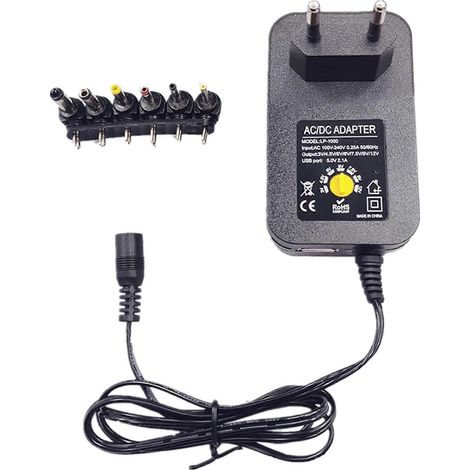 Compatible avec les alimentations murales, portables et domestiques, chargeur 30 W 2 A, 3 V 4,5 V 5 V 6 V 7,5 V 9 V 12 V, interface USB, alimentation AC/DC réglable, alimentation universelle. (1/5)