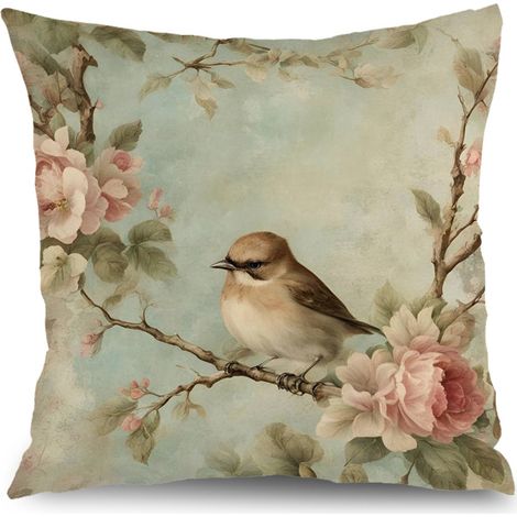 Taie d'oreiller vintage plantes fleurs, décoration intérieure maison,45×45cm (1/5)