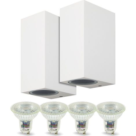 Lot de 2 Appliques Manathan Blanches Extérieure double faisceau avec 4 Ampoules LED GU10 5W Température de Couleur: Blanc chaud 2700K