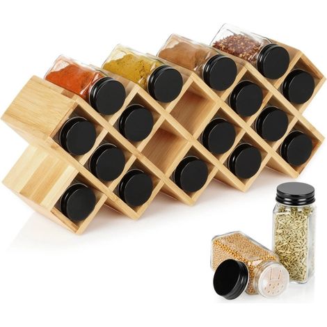 Bamboo Spice Rack with 18 Glass Jars, 42x10x17 cm (1/5)