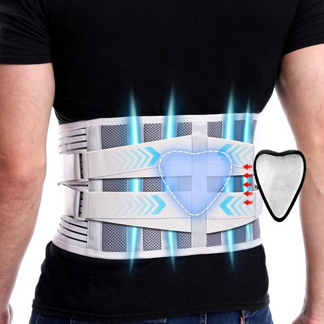 1 Ceinture lombaire, 6 baleines acier, coussin amovible, tissu respirant, néoprène, soutien dos, hernie discale, sciatique, homme femme