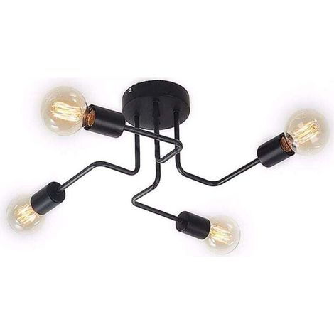 Plafonnier industriel en métal, plafonnier vintage E27 pour chambre salon cuisine, noir sans ampoule [Classe énergétique A ++] - 4 lampesÉclairage / éclairage intérieur / plafonnier intérieur (1/4)