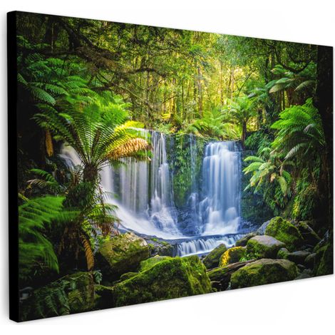 TABLEAU SUR TOILE Jungle - Chute d'eau - Australie - Plantes - Nature Tableau Cuisine Décoration murale 90x60 cm
