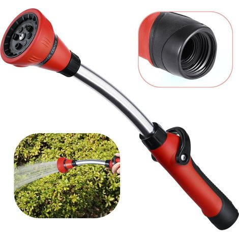 Lance d'arrosage de jardin 15 pouces, pistolet pulvérisateur avec 8 modes de jet réglables et arrêt par pouce pour lavage auto, arrosage pelouse/fleurs, nettoyage patio (1/5)