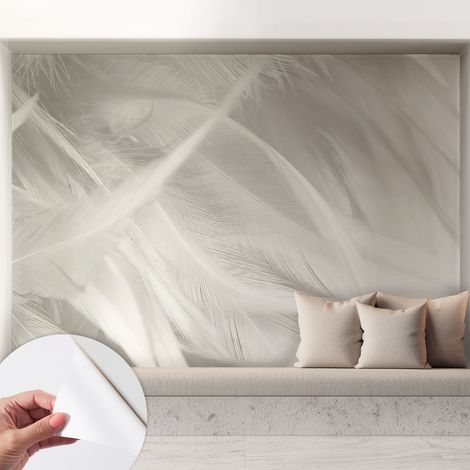 Papier peint autocollant Mural avec colle pour salon et chambre Décoration murale rapide Plumes subtiles 208x146 cm (1/5)