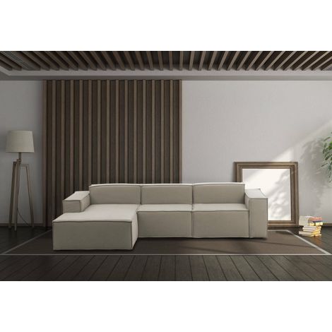 Talamo Italia Sofá fijo Jessica, Sofá modular 3 plazas península izquierda, 100% Made in Italy, Sofá moderno en tela, Cm 300x170h70, Tórtola, con embalaje reforzado (1/5)