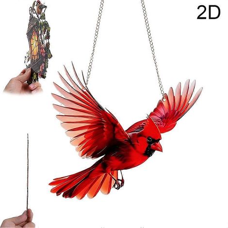 Attrape-soleil oiseau cardinal style vitrail décoration à suspendre à la maison - 1 pièce - Cardinal rouge (1/4)