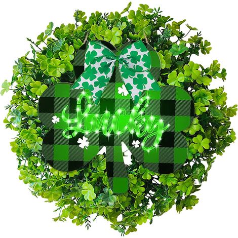 Guirlande Lumineuse 3D - LED Verte - Motif Plaid Noir Vert - Décoration Porte D'Entrée Saint-Patrick - 1 Pièce (1/4)