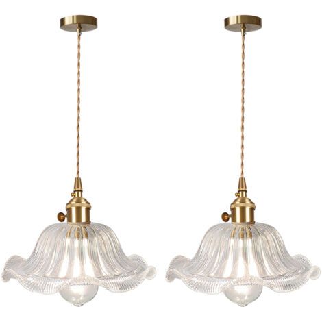 royaluxe- 2PCS Plafonnier D'Intérieur Vintage Suspension Luminaire En Verre Lustre Rétro Suspension Moderne