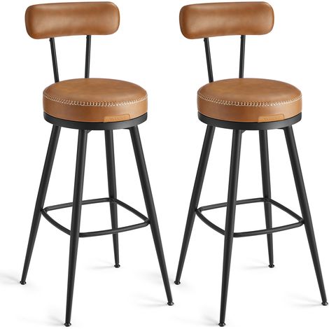Vasagle – Tabouret de bar lot de 2 – Hauteur assise 76 cm – Siège rembourré en PU – Style moderne mi-siècle – Couleur marron caramel (1/5)