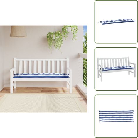 The Living Store Cuscino per Panca Bianco e Blu 150x50x7 cm in Tessuto Oxford - Cuscino per panca