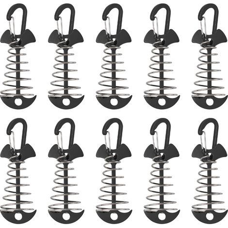 Deck Anchors, 10 Pieces Windproof Aluminum Alloy Fishbone Tent Stakes with Spring Buckles, Portable Wind Rope Anchors for Outdoor Camping (1/5)