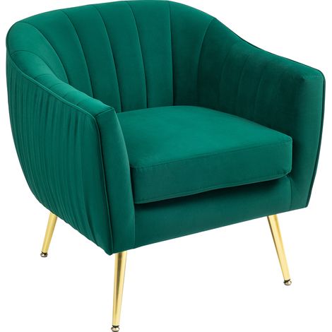Poltrona da Salotto Imbottita con Braccioli e Schienale, Design Moderno, Gambe in Metallo (71x72x73 cm) Verde