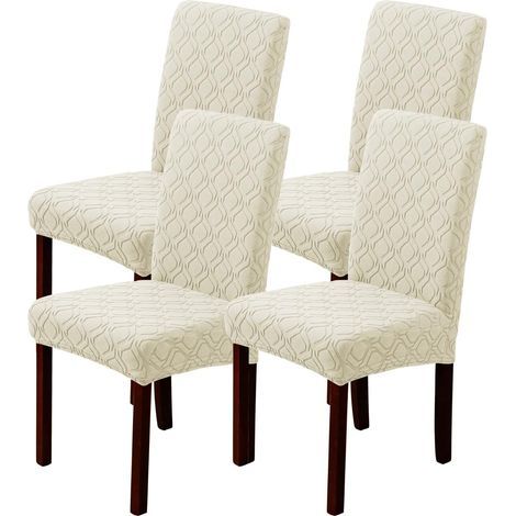 Set di 4 coperture elastiche per sedie da pranzo, rimovibili e lavabili, per casa, cucina, hotel e ristorante (4 pezzi, beige) (1/5)