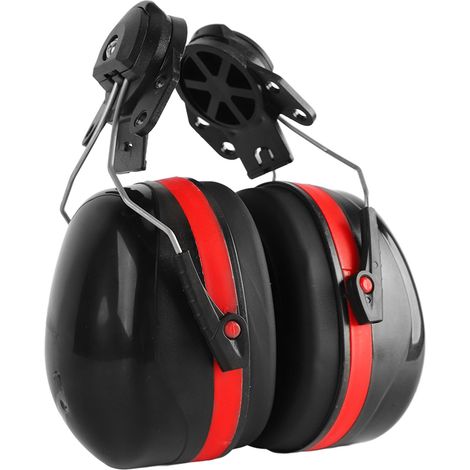 Casque antibruit réglable pour casque de chantier, 2 pièces, protection auditive pliable, fixation latérale télescopique, rouge et noir (1/5)
