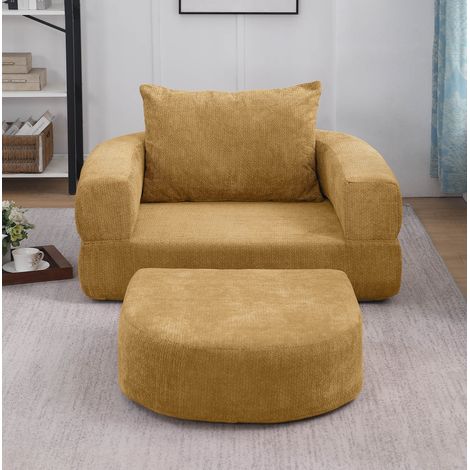 Poltrona relax con cuscino, poggiapiedi, in tessuto felpa (chenille), giallo (1/5)