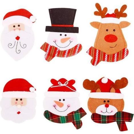 Porte-couverts de Noël - Multicolore - 6Pcs - Tissu non tissé - Décoration de table - Universel