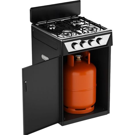 Mobile cucina a gas con 4 fuochi in acciaio e vano Portabombola senza forno - Mis. 48,5x45x65 cm - Fornelli con accensione manuale e regolatori di fia (1/5)