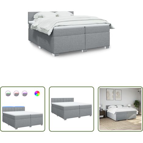 vidaXL Surmatelas - Sommier à lattes de lit avec matelas Gris clair 200x200cm Tissu (1/5)