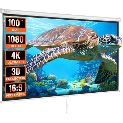 VEVOR Pantalla de Proyección Enrollable Manual 100 pulgadas 16:9 HD 4K Pantalla de Proyector Antiarrugas Amplio Ángulo de Visión Montaje en pared Imagen Detallada para Cine Fiesta en Casa Interior (1/5)
