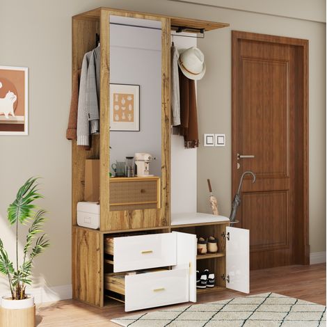 Ensemble d’entrée avec miroir, meuble à chaussures, banc et portemanteau 100x38x180 cm HAVRYA (1/5)