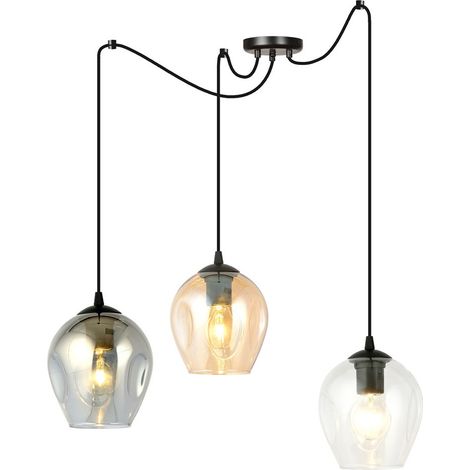 Lampada a Sospensione Level, Acciaio verniciato a polvere, Vetro, Nero, Grigio, Ambra, 14x200x40 cm