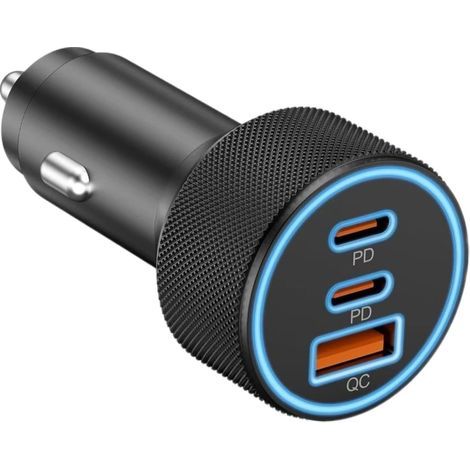67-W-USB-C-Kfz-Ladegerät, 3 Anschlüsse, Dual-USB-C/USB-A-PD/QC-Schnellladeadapter, 12-V-Schnellladung für iPhone 17/17e/16/16e/15/14/13 Pro Max, Samsung S26/S25/S24/S23, Pixel (1/5)