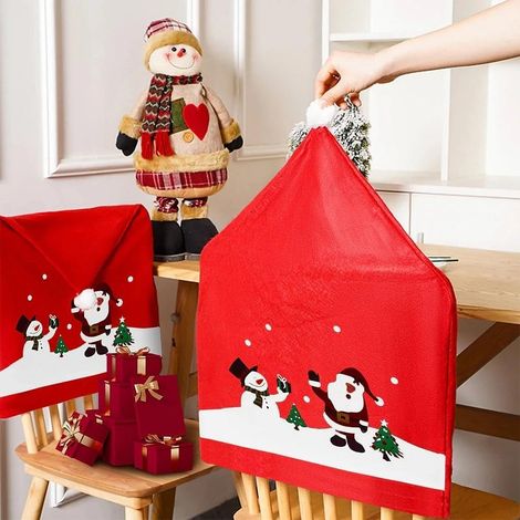 6 Housses de chaise de Noël : housse de chaise en forme de chapeau de Père Noël, décoration pour chaise, ornement de salle à manger (Père Noël imprimé) (1/5)