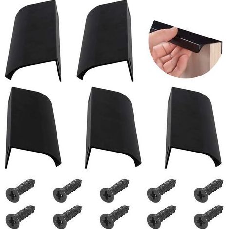 5pcs Poignées de Meuble Cuisine Noires, Poignées Invisibles en Aluminium, Entraxe 128mm avec Vis (1/4)