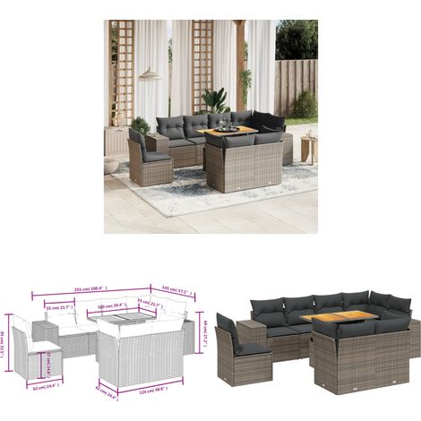 9-tlg. Garten-Sofagarnitur mit Kissen Grau Poly Rattan - Gartenmöbel Set - PE-Rattan Möbel - Outdoor Lounge - Gartenlounge - Terrassenmöbel - Home & Living (1/3)