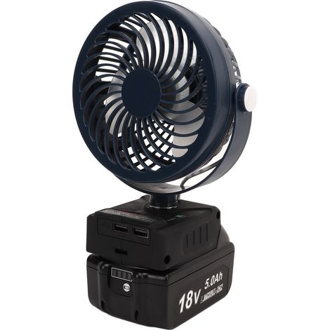 Ventilateur de bureau sans fil 13cm rechargeable USB, batterie intégrée, 2 ports de charge, bleu nuit, petit ventilateur électrique portable (1/5)