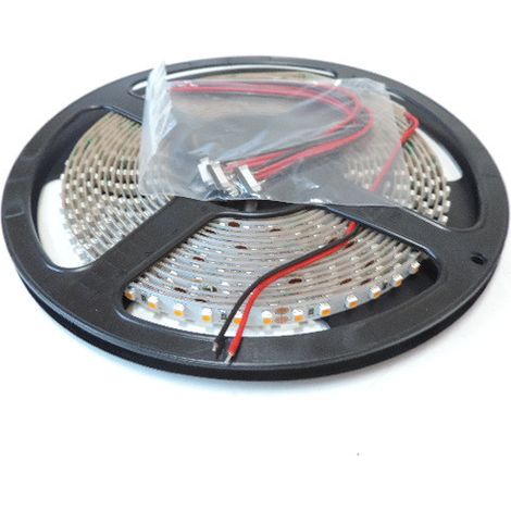 Ruban bandeau LED 9.6W/m couleur jaune orangé 2200K 630lm/m longueur 5m souple alim 24V (non incl) 120leds/m intérieur IP20 (1/2)