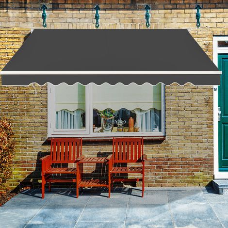Store Banne à Manivelle 4 x 25 m Auvent de Terrasse Rétractable Toile en Polyester Manivelle Manuelle Cadre en Aluminium Robuste Gris (1/3)