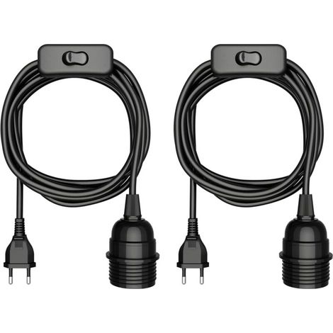 2 pièces câble fiche, interrupteur, noir, 18 m, douille de lampe, 1x E27 max 60W (1/4)