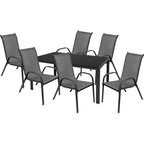 Gartengarnitur 7-teilig 150x90cm Anthrazit/schwarz/Anthrazit Polywood-M691892+6xMMC330881 (1/4)