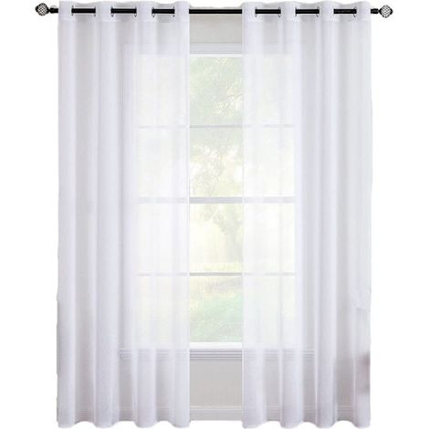 HOXILEELEO - Lot de 2 rideaux en voile transparent à œillets, 137 x 228 cm, pour salon et chambre, blancs (1/5)